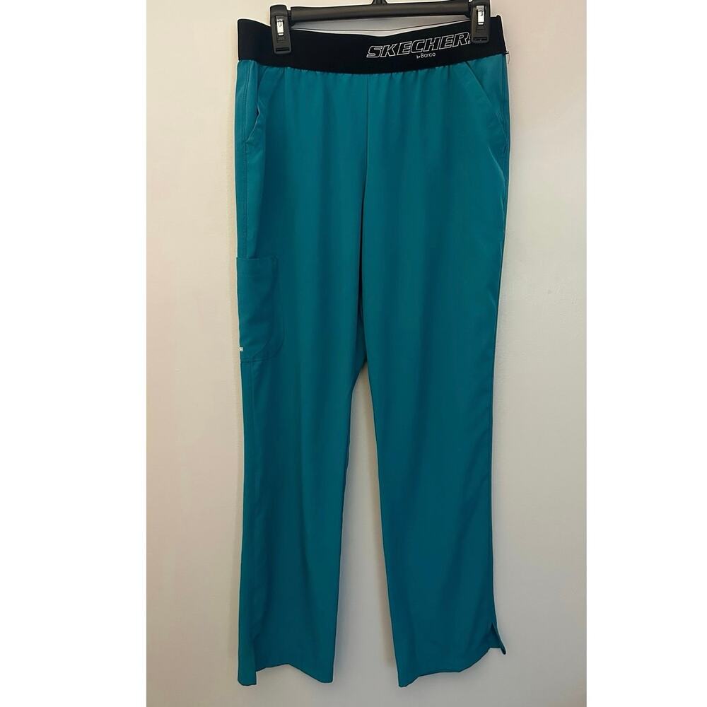 Skechers by Barco Scrub Pants Teal Bahama Sporty Elastic Logo Waistband Sz M